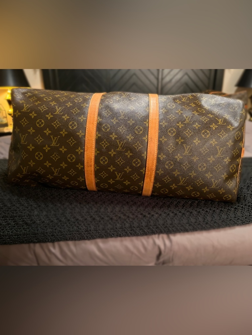 Louis Vuitton Brown Monogram Keepall Duffel Bag with Tan Leather Trim - Picture 11 of 16